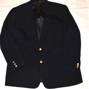 Brooks Brothers Made In USA Navy Blue Blazer w/ Gold "Iron Gate" Buttons 46 Wool